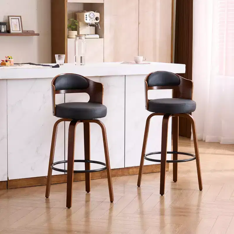 FERPIT 30 Faux Leather Swivel Counter Bar Stools with Bentwood Legs Set of 2