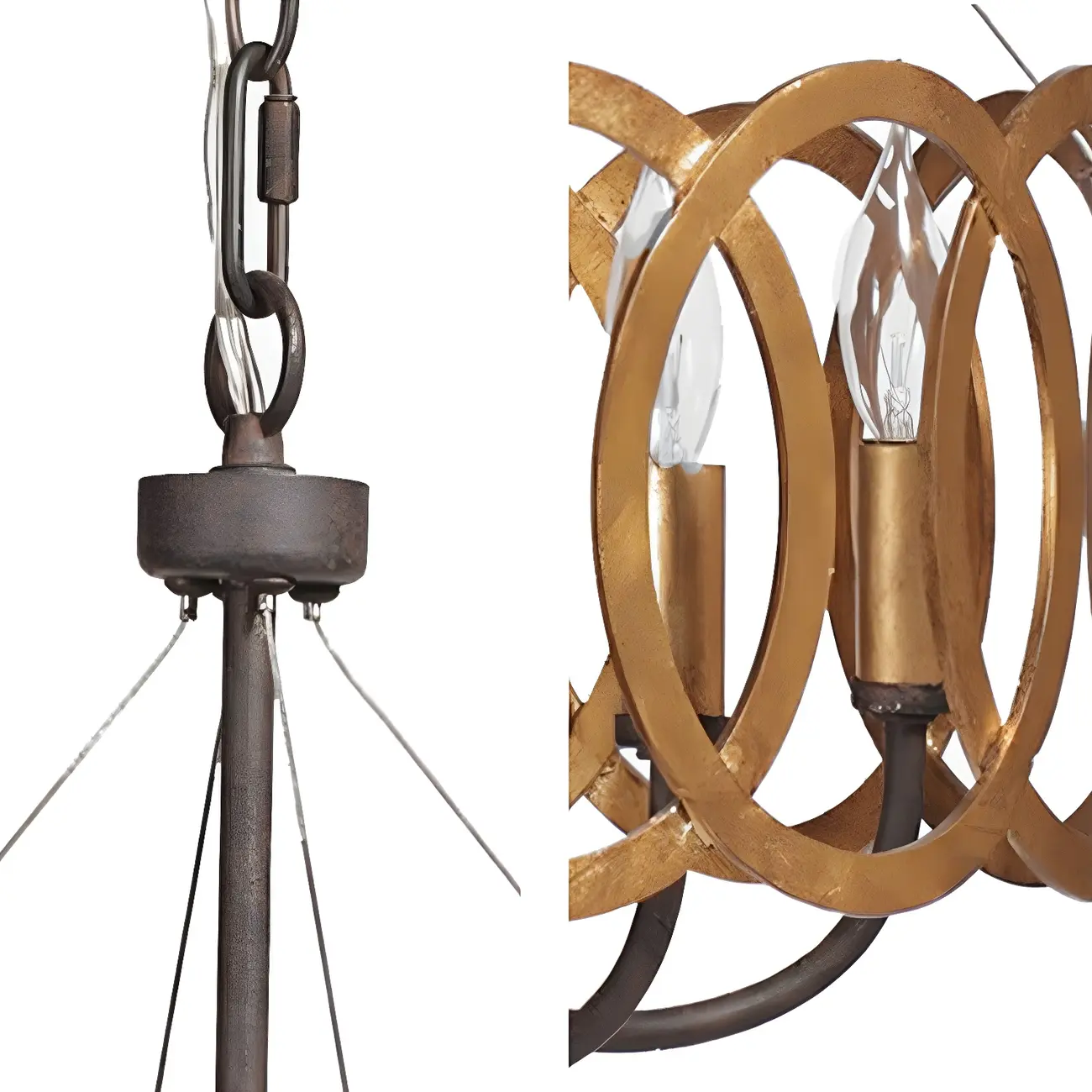 Industrial Rust Style Gold Circular Metal Ring Hoop Chandelier