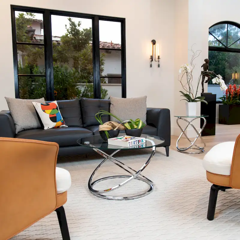 Galaxy Cross Base Tempered Glass Round Coffee Table