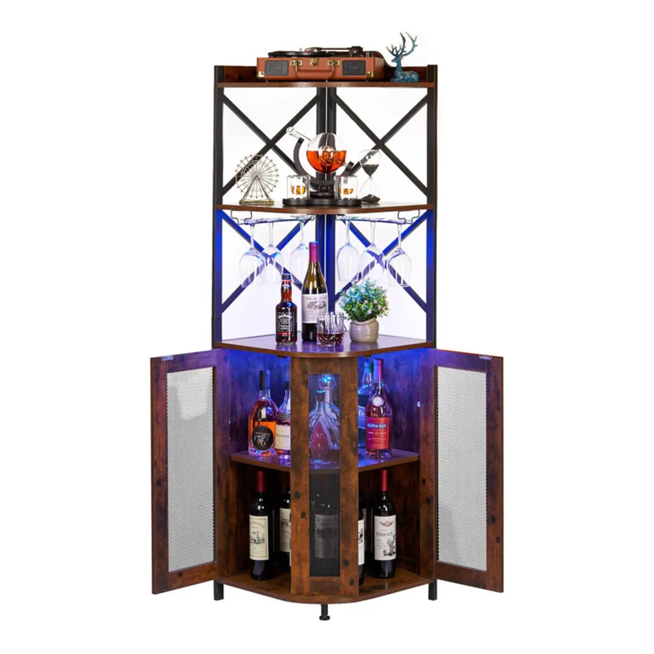 Corner Hanging Wine Cabinet with LED Light Independent Fan shaped