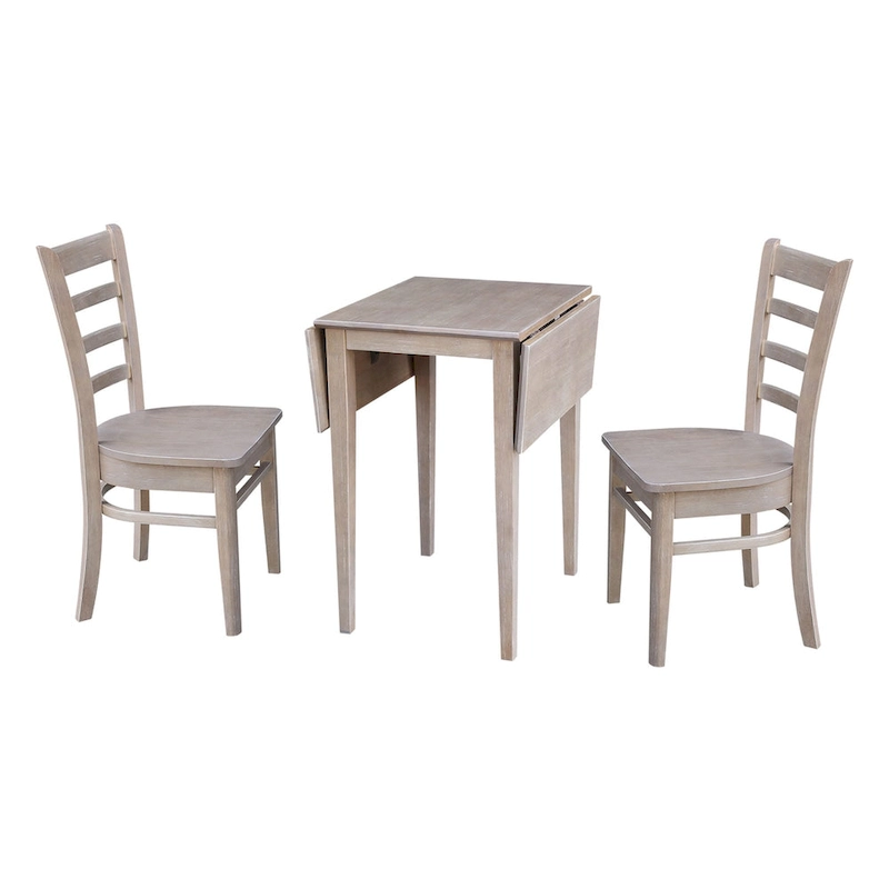Small Dual Drop Leaf Table with Two Chairs, Washed Gray Taupe