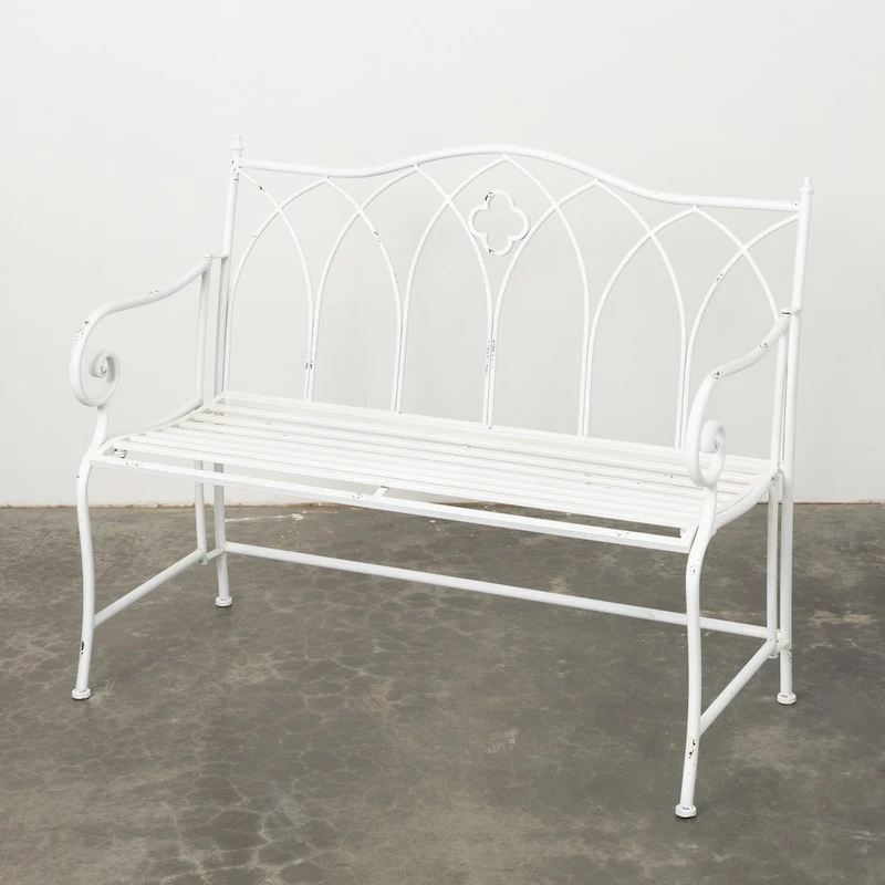 Sullivans Crisp White Metal Garden Bench 36H White - 45.5L x 18.5W x 36H