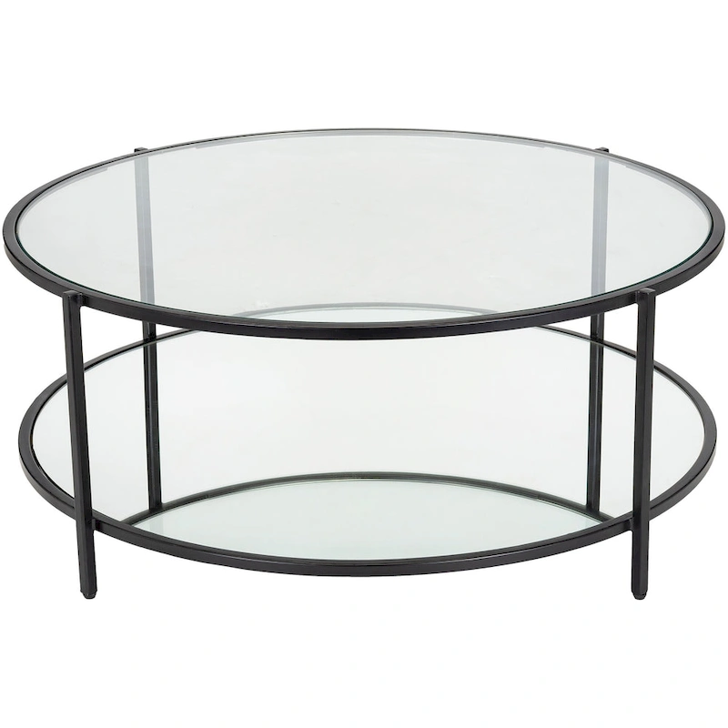 Alecsis Glass Round Coffee Table - 14H x 36W x 36D