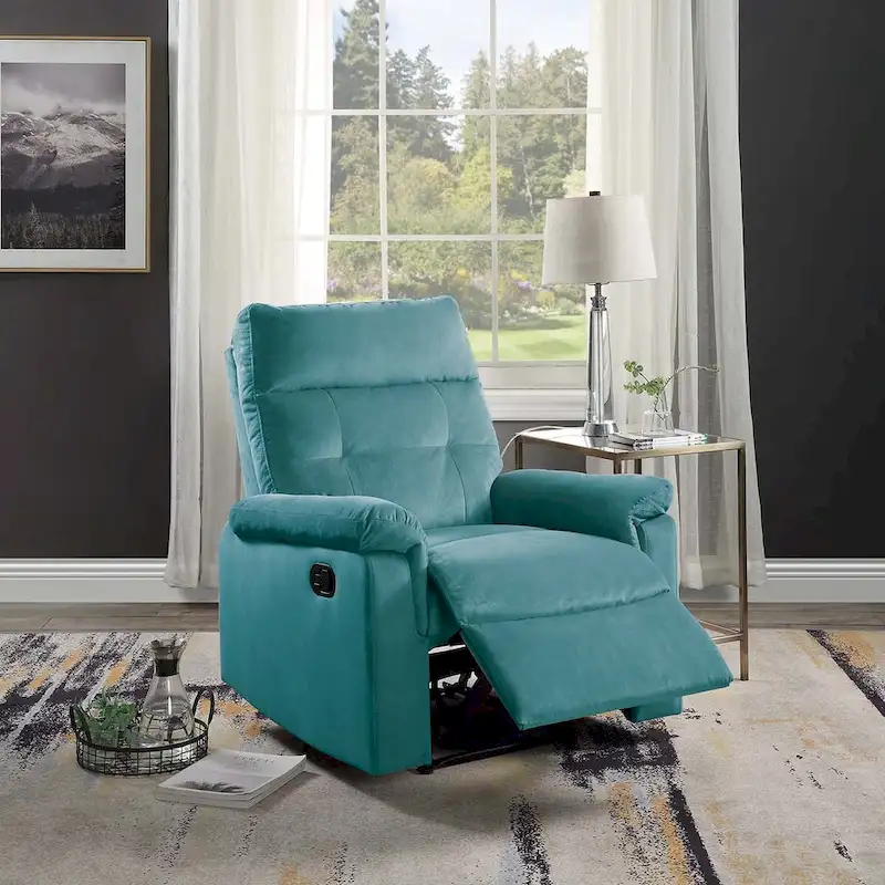 Single Recliner Chair with Tufted Back and Velvet Upholstery