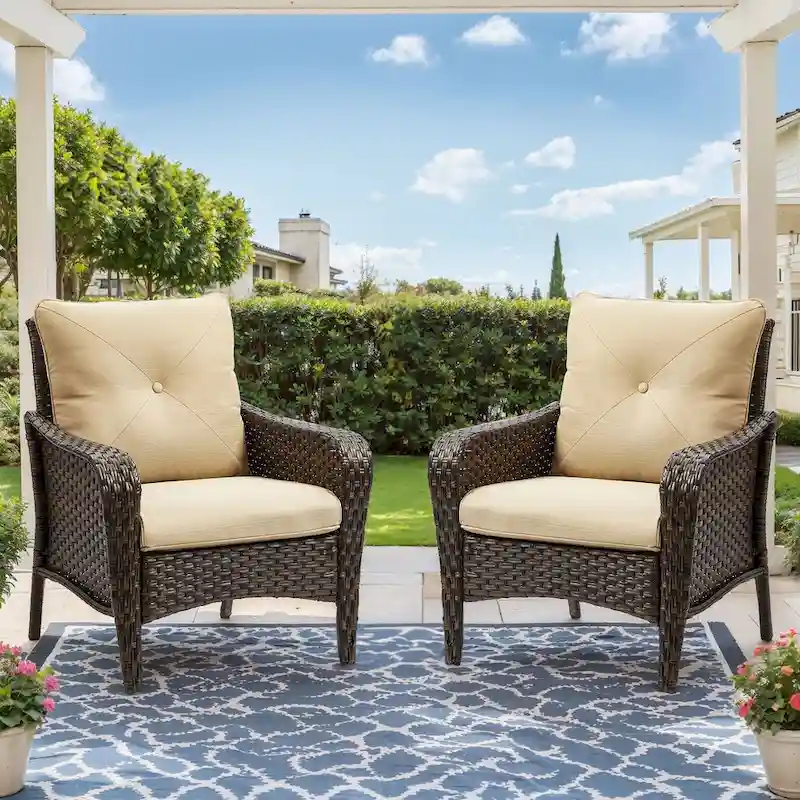 2 Pieces PE Rattan Wicker Chairs Outdoor Garden Chairs