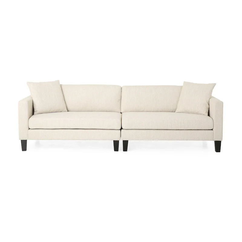 Contemporary 4-Seater Fabric Sofa with Accent Pillows, Modern Living Room Couch