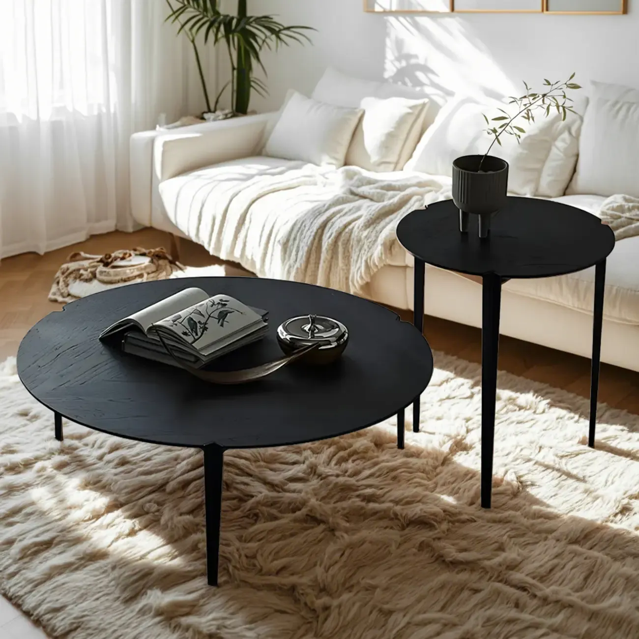Black Scandinavian Chic Round Wood Coffee Table