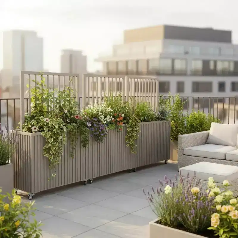 Modern Grey Brown Aluminum Divider Planter for Indoor Outdoor Spaces, Privacy Planter Box with Drainage and Durable Finish