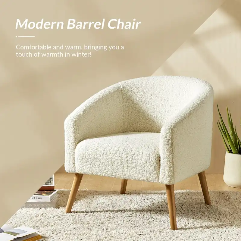 Modern Boucle Armchair with Solid Wood Legs, Set of 2