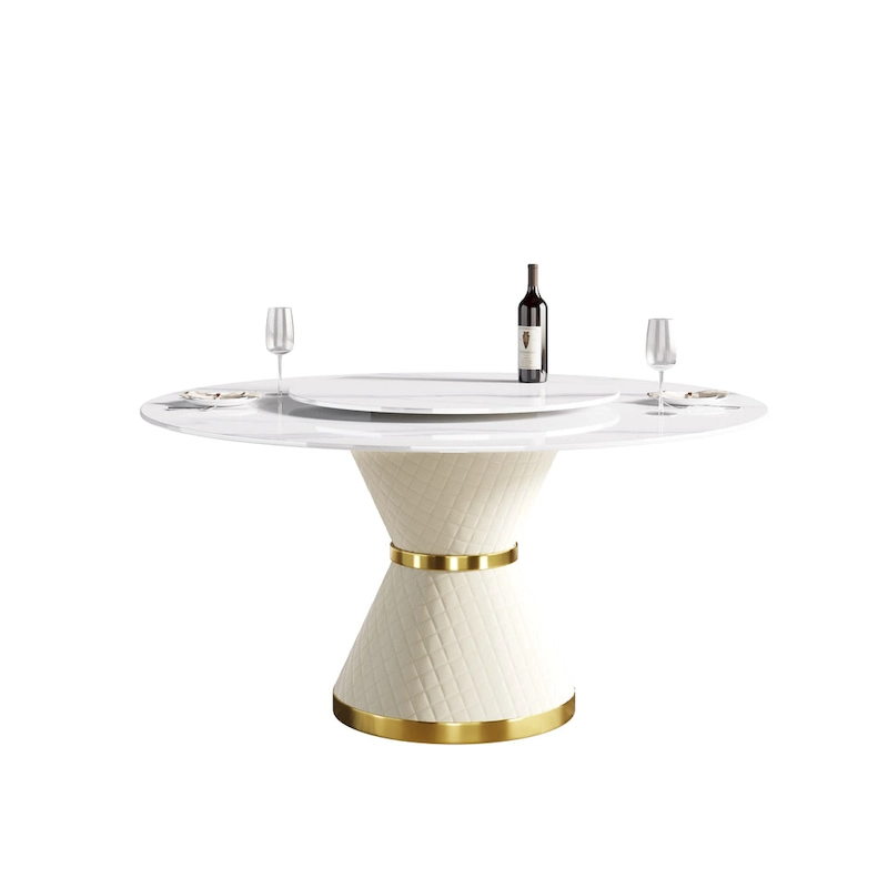 59 Modern Marble Dining Table Round Dining Table with Lazy Susan