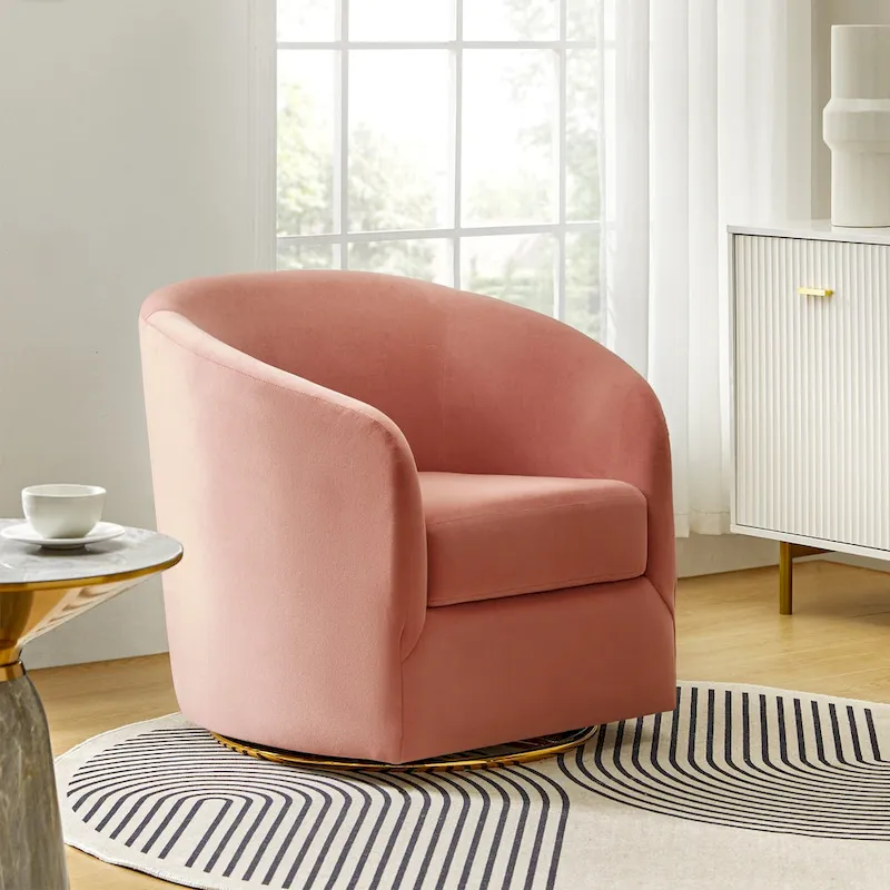 Eleuterio Modern Velvet Curved Swivel Accent Barrel Chair with Metal Base by HULALA HOME