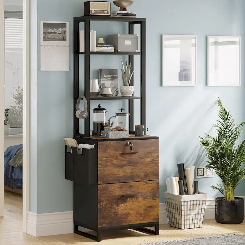 File Cabinet 2 Drawer Lock Filing Cabinet Printer Stand Bookshelves