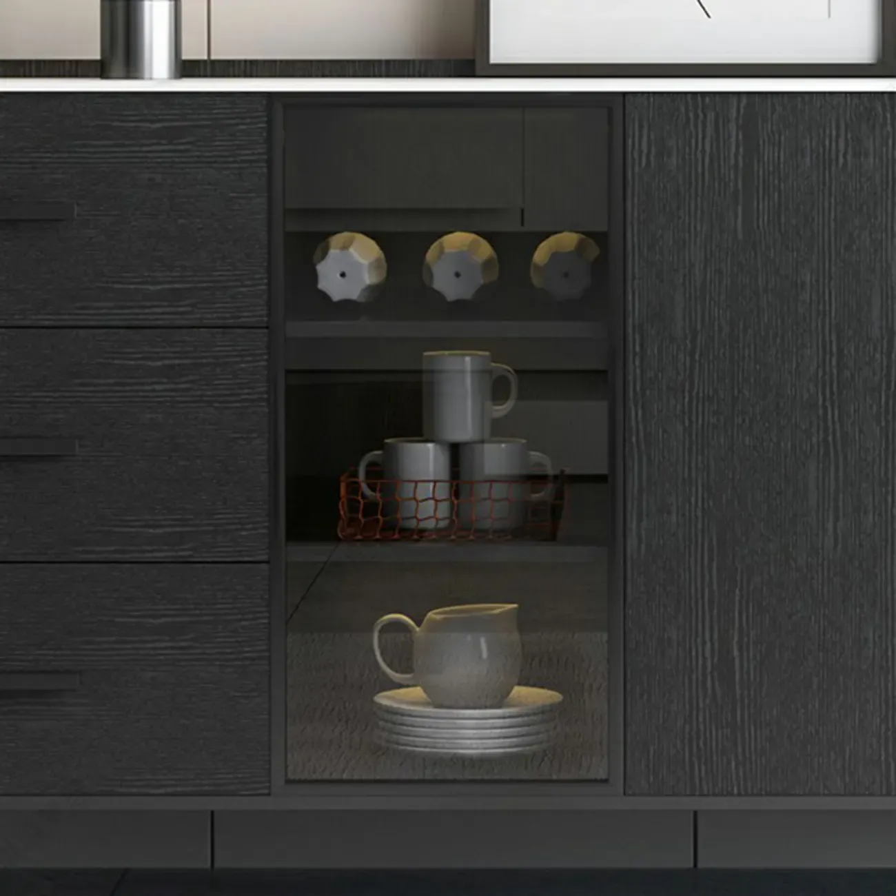 Modern Wooden Sideboard with Cabinets & Wine Rack