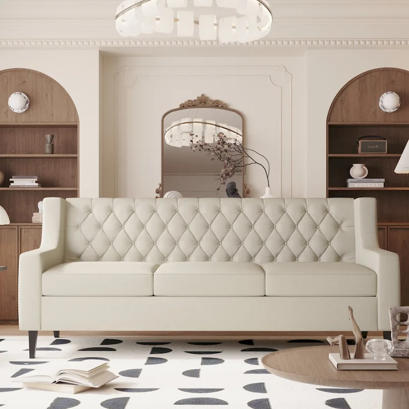 78.75  Polyester 3-Seater Sofa with Tufted Back and Cushions
