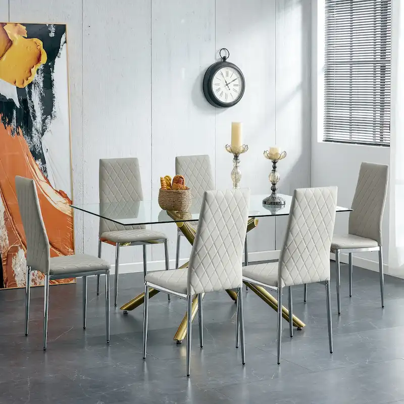 Black / Light Gray PU Dining Chair, Set of 6