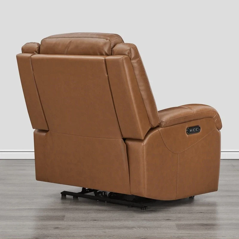 Brown Leather Power Recliner with Headrest - Single Seat