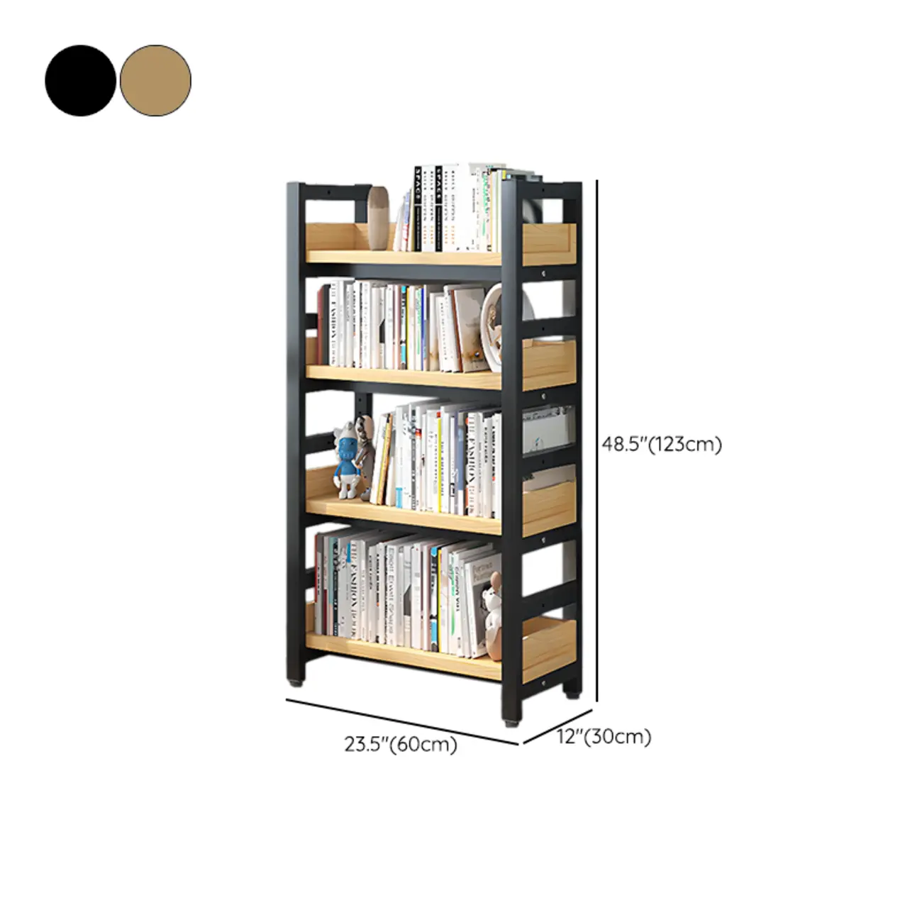 Freestanding Simple Multi-Layer Wood Bookshelf in Steel Frame