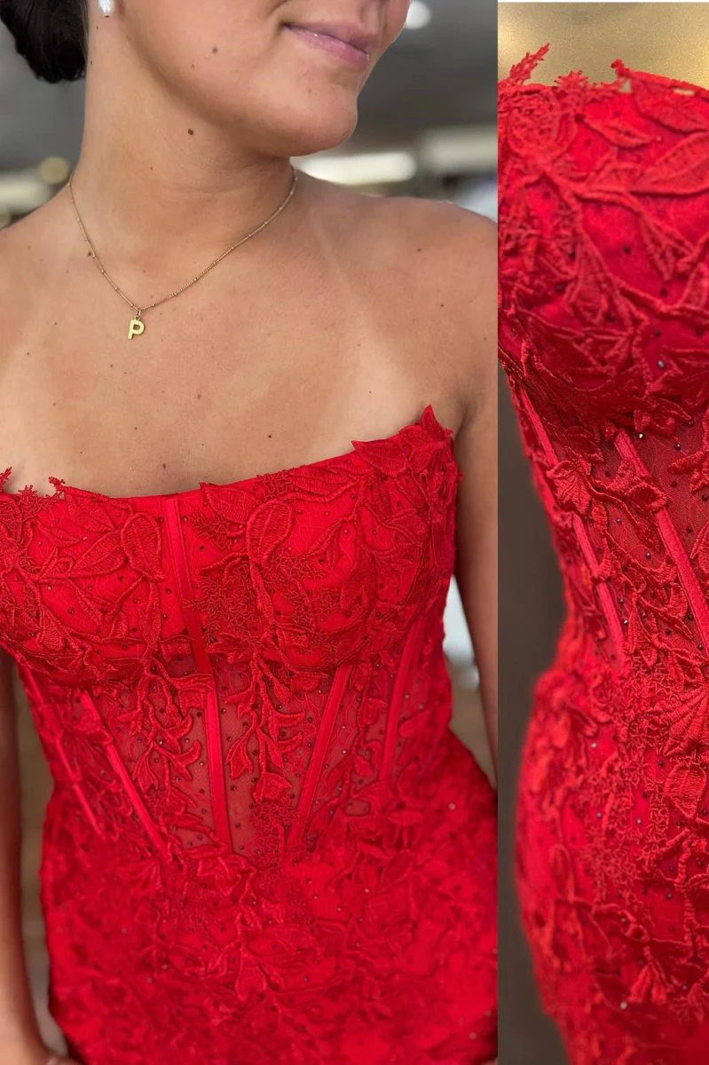 Sheath Strapless Corset Lace Homecoming Dress