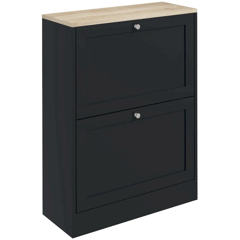 Slim Shoe Cabinet for Entryway, Hidden Shoe Storage Cabinet with 2 Flip Drawers and Adjustable Shelves for 12 Pairs of Shoes