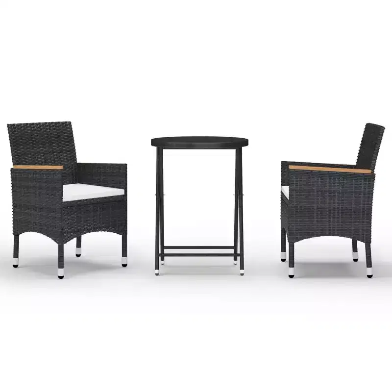 vidaXL Patio Bistro Set Bistro Table 3 Piece Poly Rattan and Tempered Glass