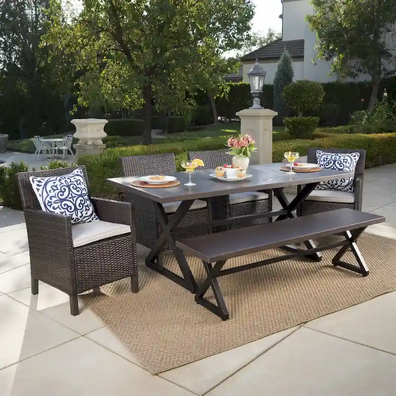 Aisha Outdoor 6-piece Aluminum Wicker Dining Set with Cushions by Christopher Knight Home - N/A