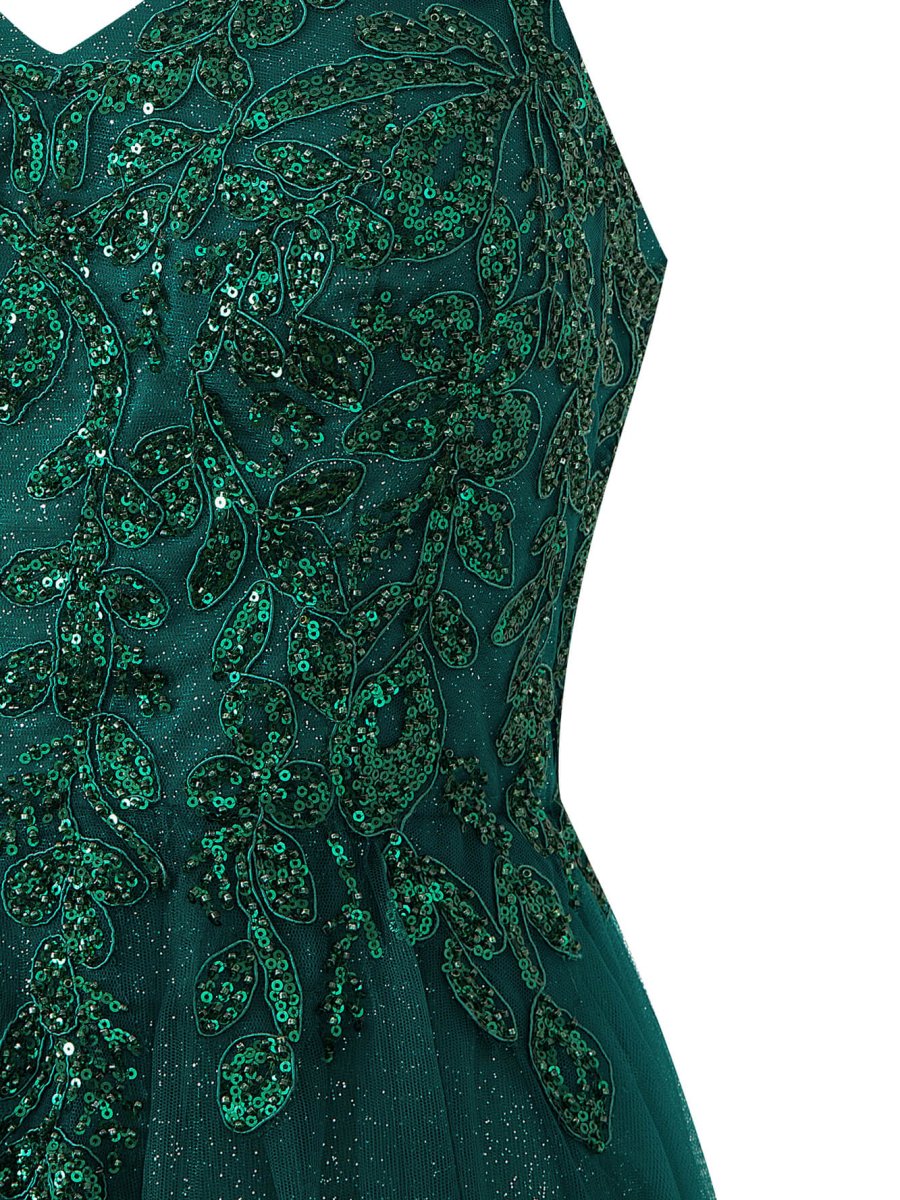 Navy Blue A-line Floor Length Glitter Tulle Prom Dress