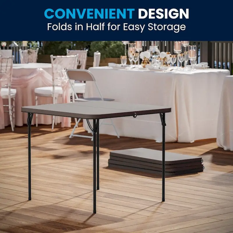 Grey/Brown/Off-White Square Bi-Fold Plastic Folding Table, Seats 4