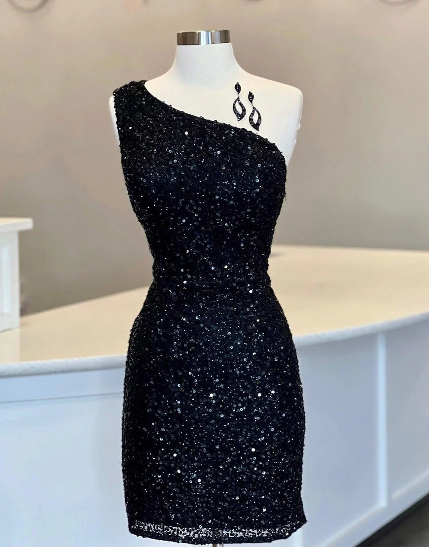 One Shoulder Tight Sky Blue Mini Party Dresses