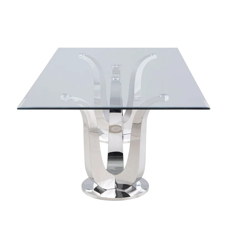 Rectangular Glass Dining Table - Double Tulip Pedestal Base (Silver)