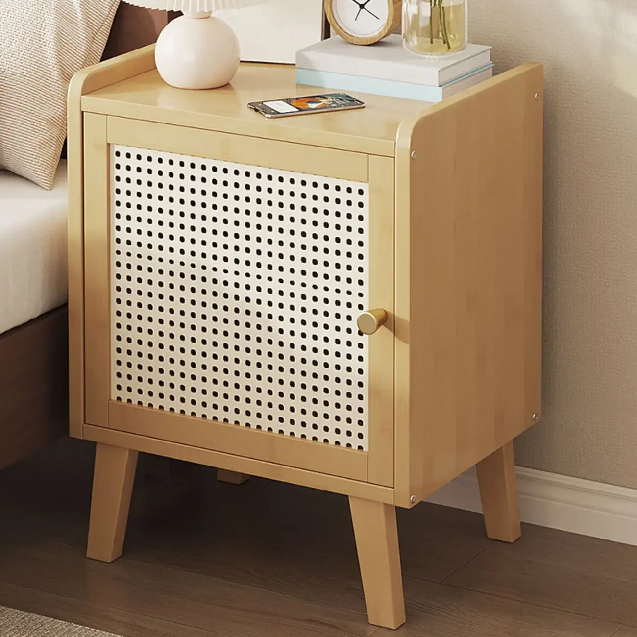Scandinavian Bedside Table Natural Solid Wood Nightstand