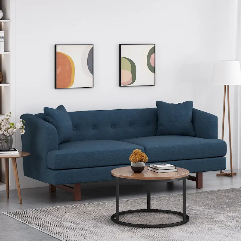 Espresso Mid-Century Upholstered Sofa, 3-Seater