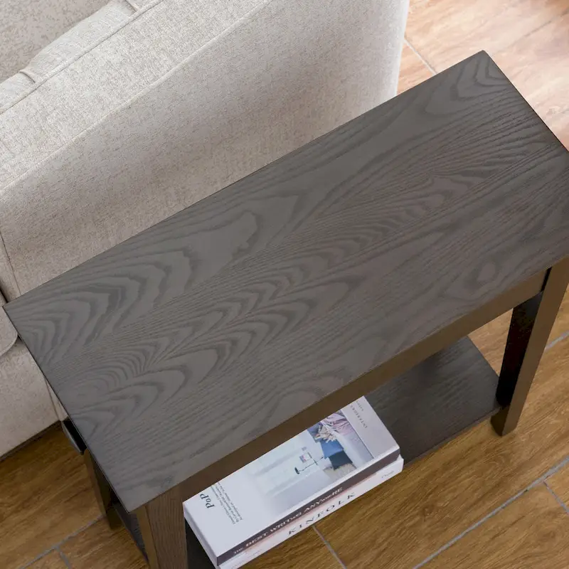 Solid Wood Narrow Side Table with Drawer and Shelf