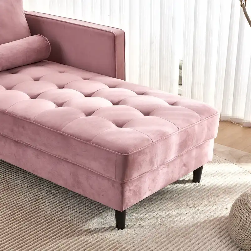 Velvet Chaise Lounge Chair with Channel Tufting
