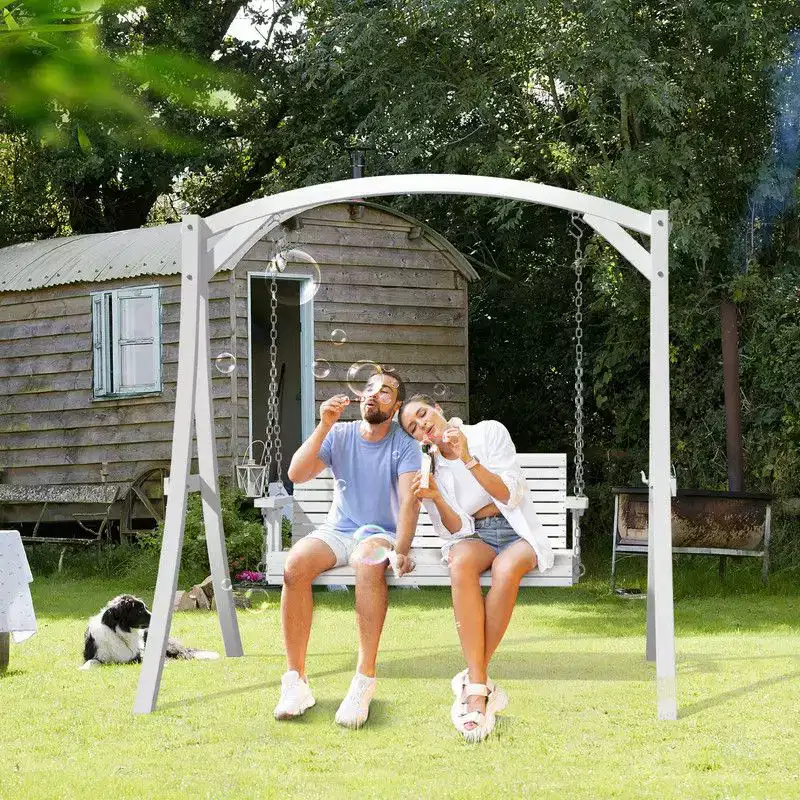 Karl Home 4 ft. 2-Person Wood Patio Porch Swing with Chain in White
