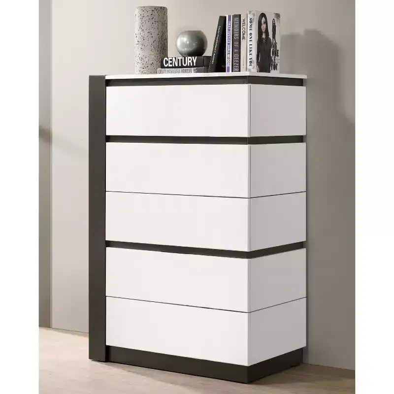 Pape Contemporary 5 Drawer Chest White/Metallic Gray - miBasics