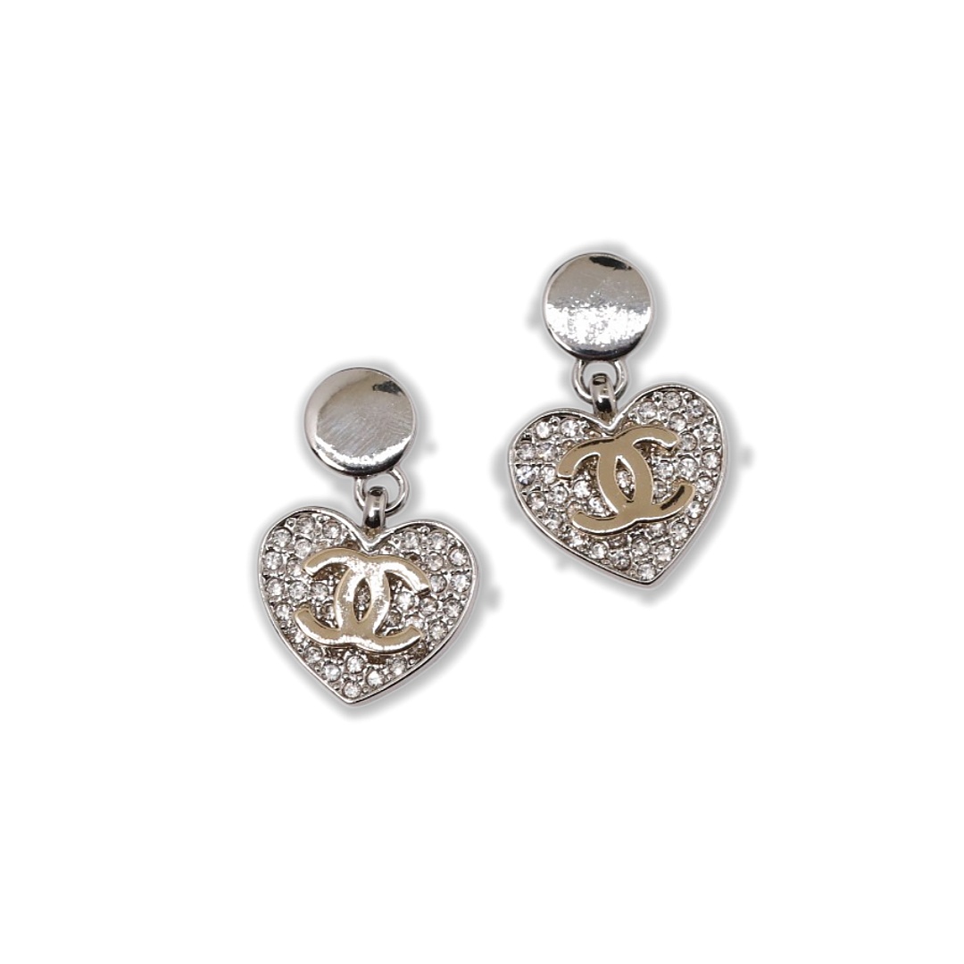 CCE397 Chanel crystal heart dangle earring - ccjewelryacc