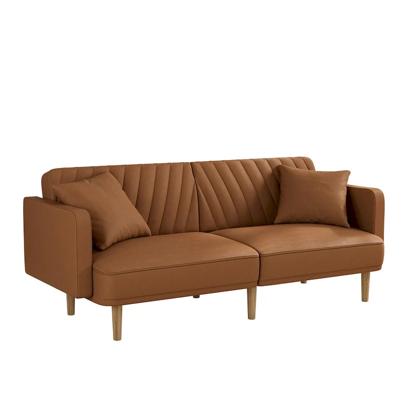 Upholstered Tufted Convertible Futon Sofa Bed, Velvet Sleeper Couch, 3 Seater Tufted Sofa with Adjustable Backrests