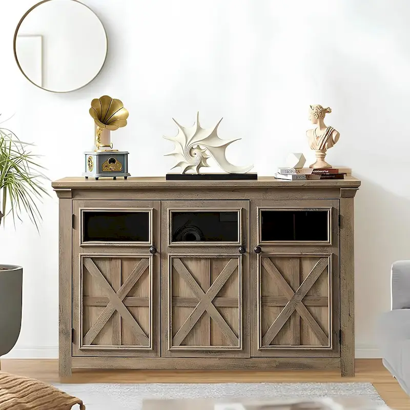 3 Doors Cabinet Large Buffet Sideboard Cabinet, Bar Wine Cabinet, Buffet Cabinet Table Coffee Bar Wine Bar