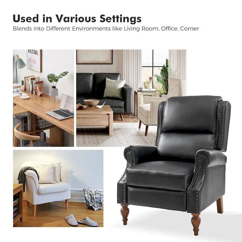 Terri Traditional Vegan Leather Manual Push Back Recliner by HULALA HOME