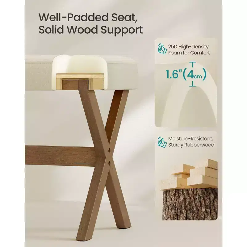 SONGMICS Foot Stool Ottoman, Padded Foot Rest Vanity Stool Under Desk with Solid Wood Frame