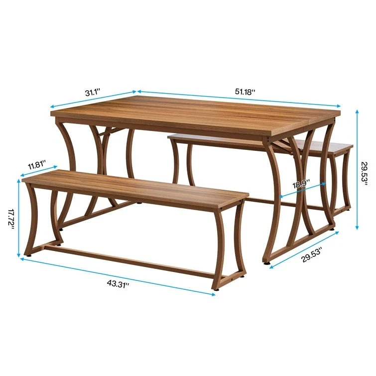 51 Farmhouse Brown Dining Table and Bench