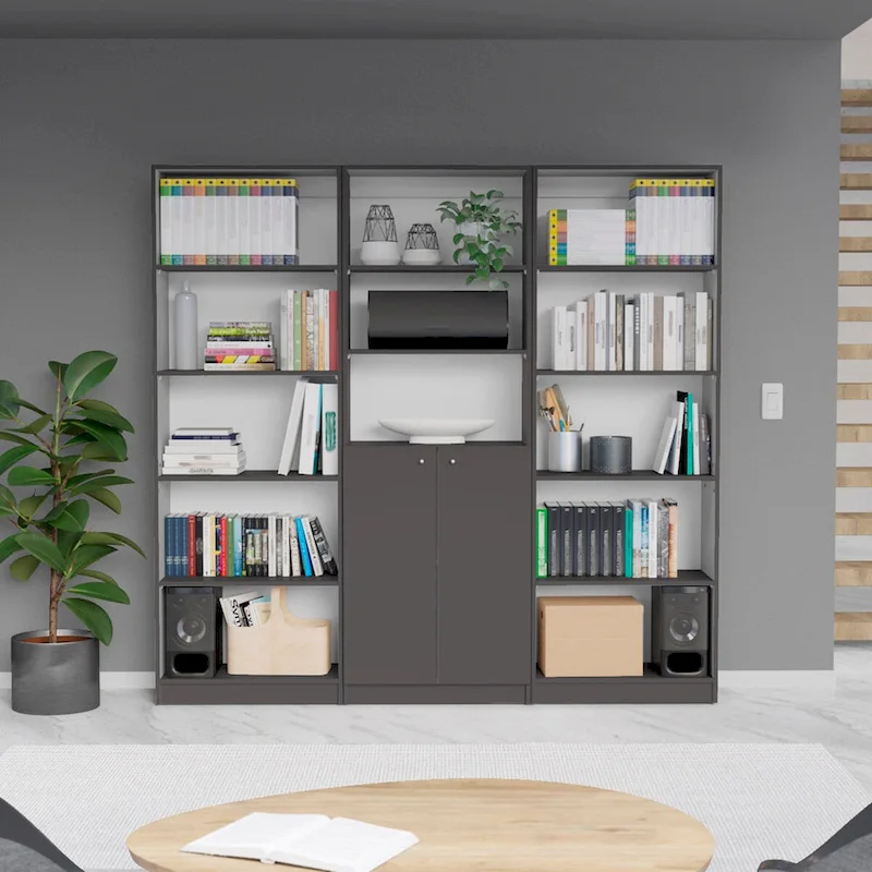 74 Wide 5-Shelf and Cabinet Option C Bookcase Set of 3
