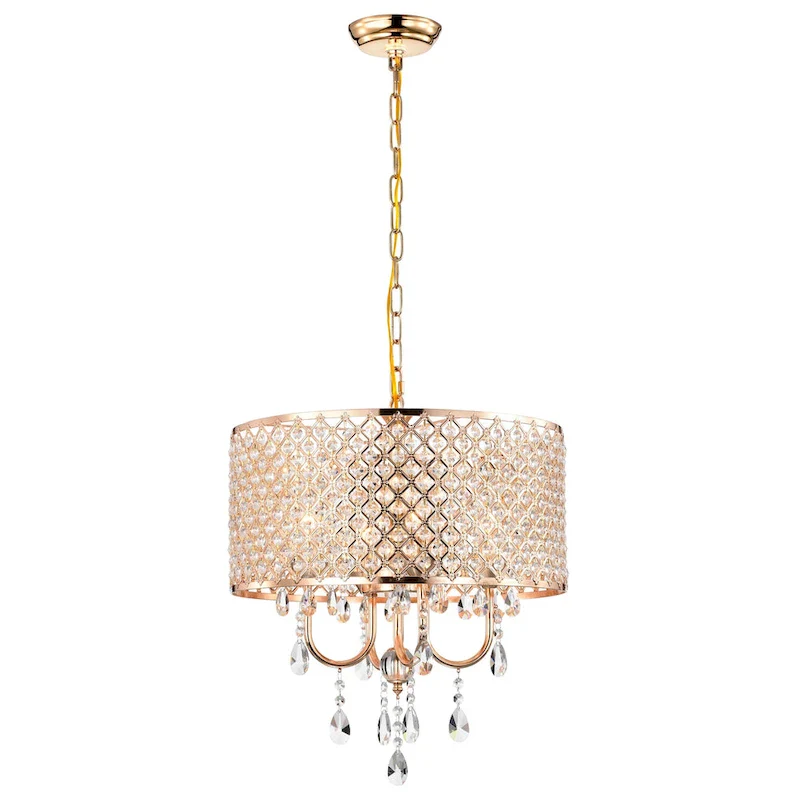 Lucilia 18 Inch Modern-Glam Style Gold Polished Finish Pendant Crystal Lighted Chandelier 4-Light - N/A