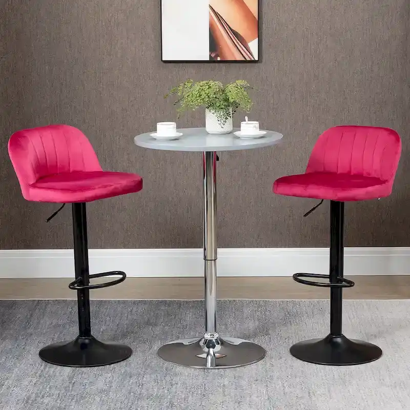 Adjustable Bar Stools Velvet Counter Height Barstool Upholstered Kitchen Stool with Swivel Seat Steel Frame
