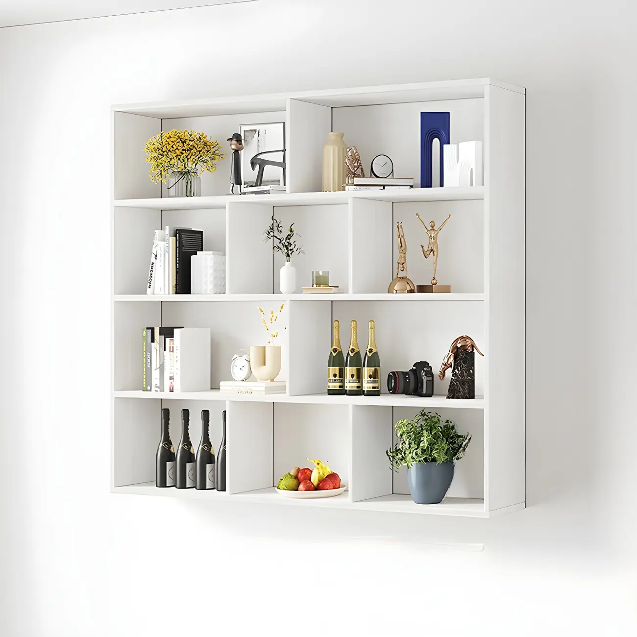 White Wall-Mounted Cube Wood Display Bookcase