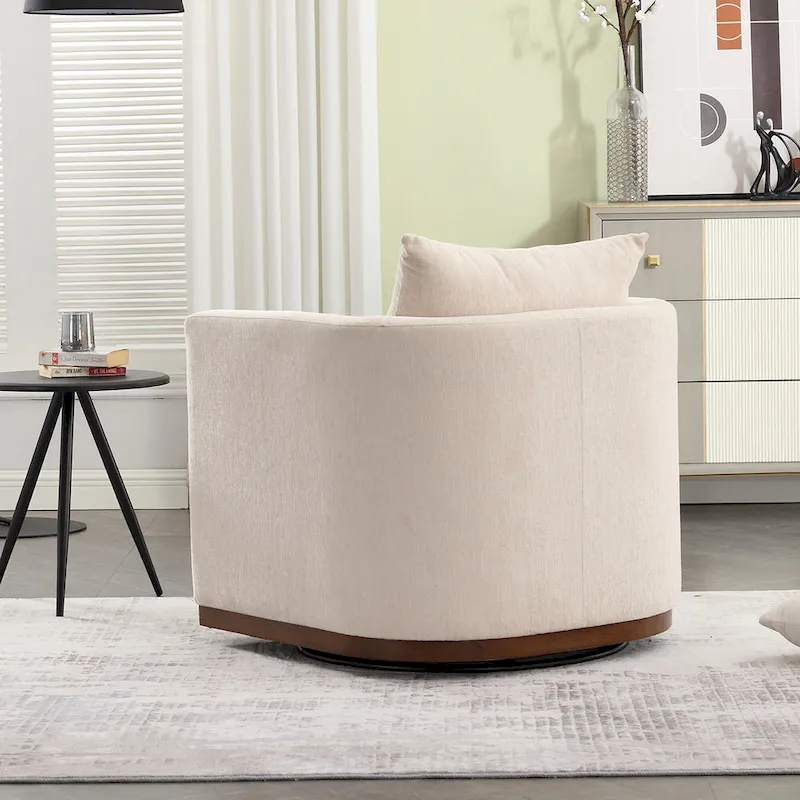 Chenille Swivel Barrel Chair with Sturdy Metal Base and Ergonomic Design