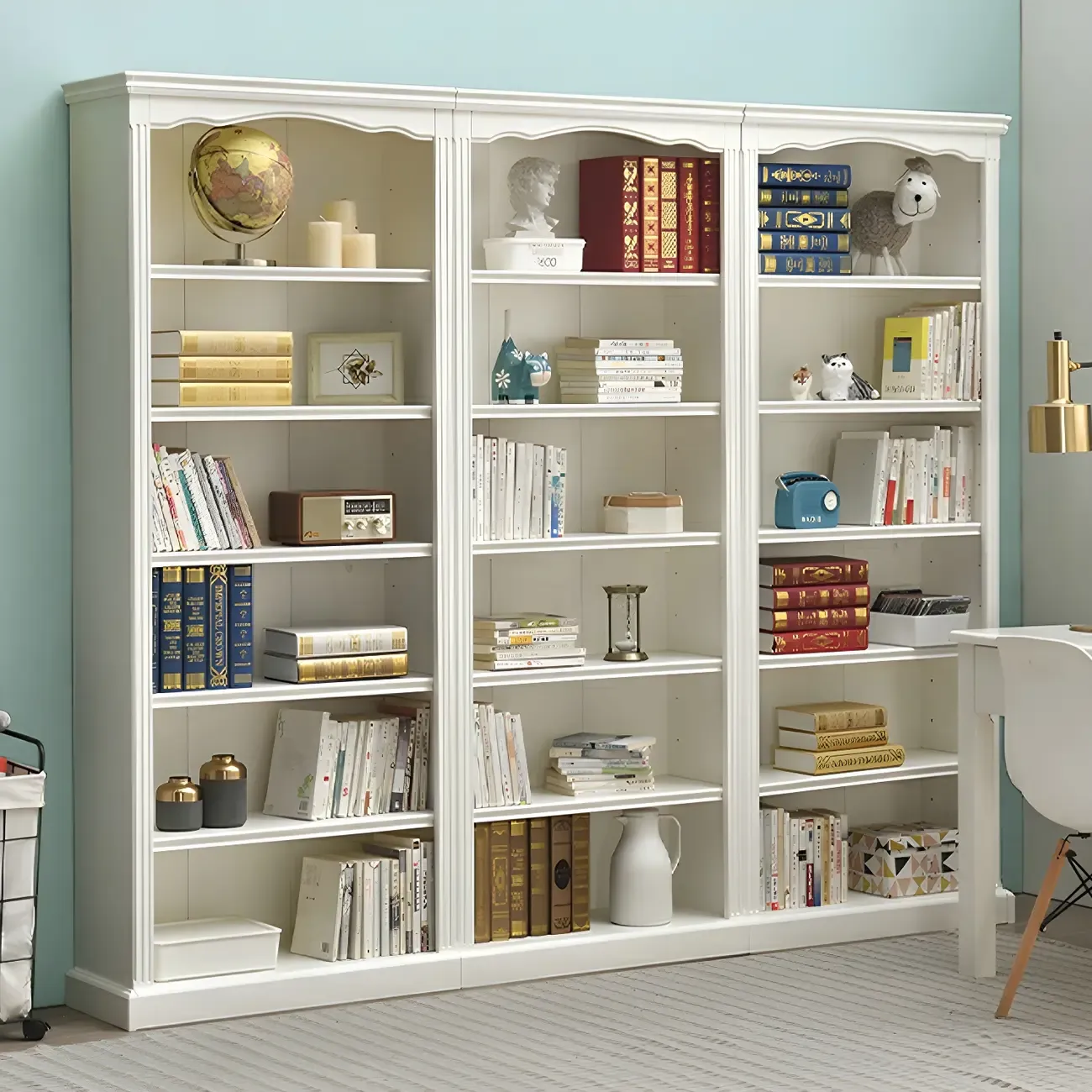 Classic Simple White Rectangular Wood Bookcase