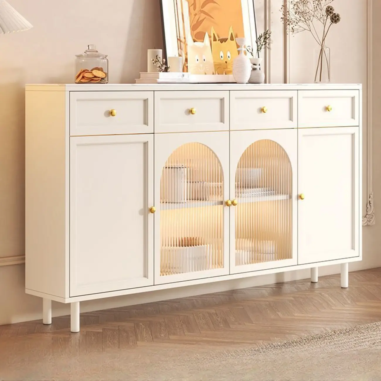 Scandinavian Wooden Kitchen Cabinet with Stone Counter Top