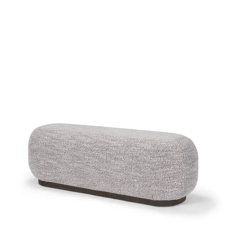 Siren Gray Fabric w/ Dark Brown Wood Oblong Bench