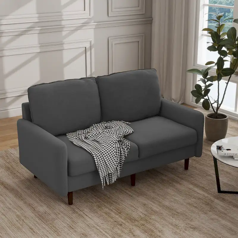 Modern Loveseat Velvet Wood Legs Sofa